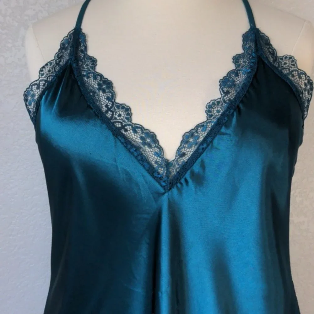 Avidlove XXXL Chemise Lingerie Satin Lace trim Teal Green Racerback